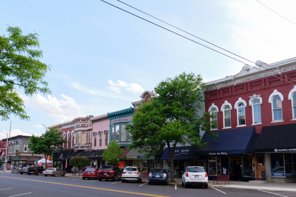 A photo of Goshen's historic downtown buildings.